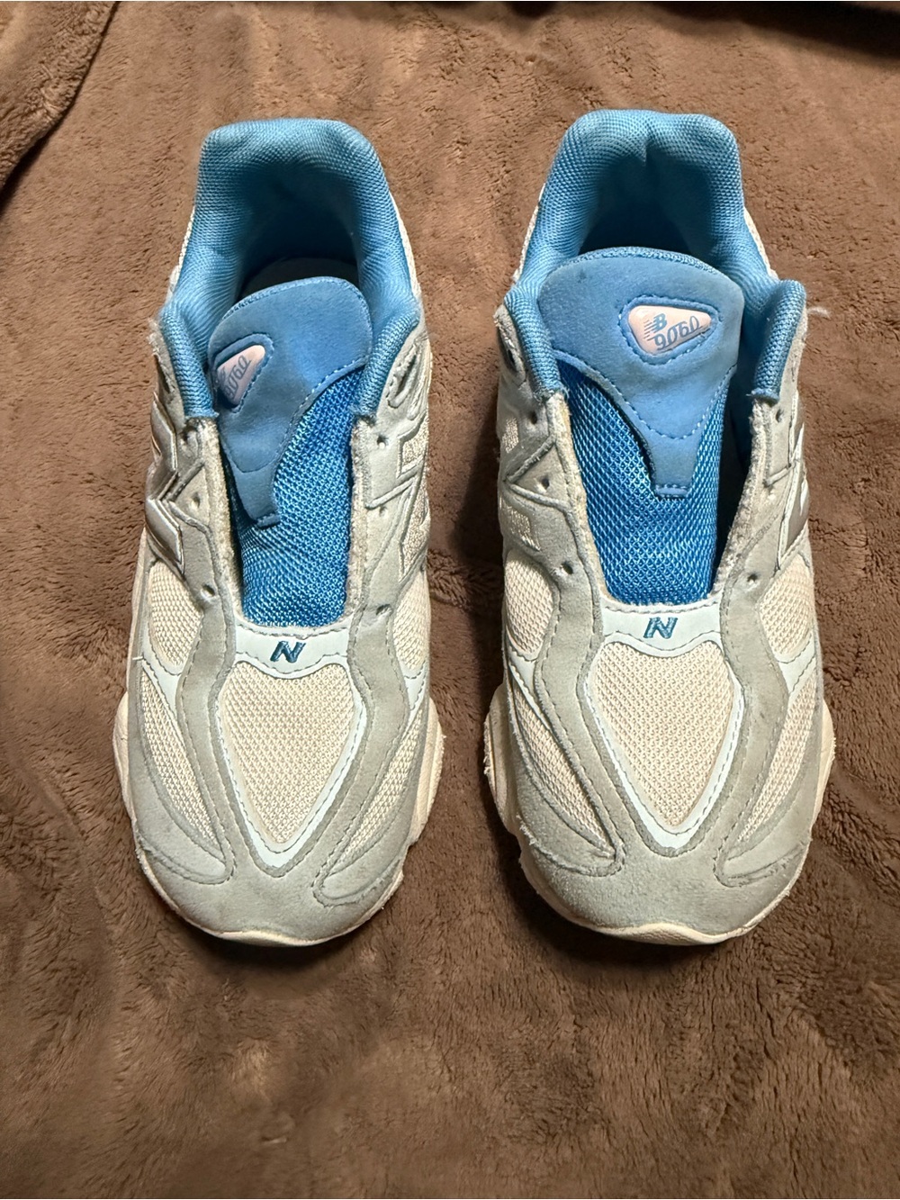 New Balance 9060 Kids Light Blue and White Athletic Sneakers